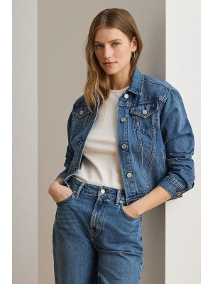Jachetă Crop din Denim